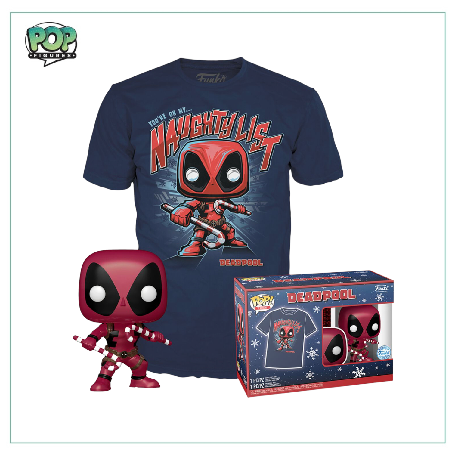Funko Pop POP! & Tee: Deadpool W/ Candy Canes (Metallic) - Marvel - Special Edition  Primeira Linha